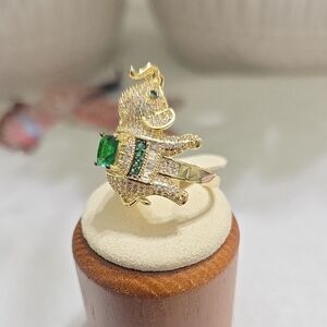 Elegant 14k  Gold Plated 925 Silver Green Garnet & CZ  Elephant Ring